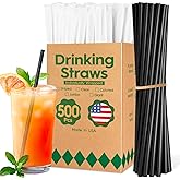 Delxo 500 Count Individually Wrapped Black Plastic Straws - 7.75 Inch Long, 0.23 Inch Diameter - Disposable Drinking Straws for Party, Every Occasion - Made in USA