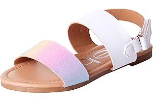 bebe Girls Sandals - Big girl and Toddler Girl Sandals with Durable Leather and Glitter Straps, Summer Dress Shoes for Girls