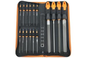 19PCS File Set for Wood/Metal/Glass/Ceramic with 4PCS T12 Carbon Steel Flat/Triangle/Half-Round/Round Large File and 14PCS Be