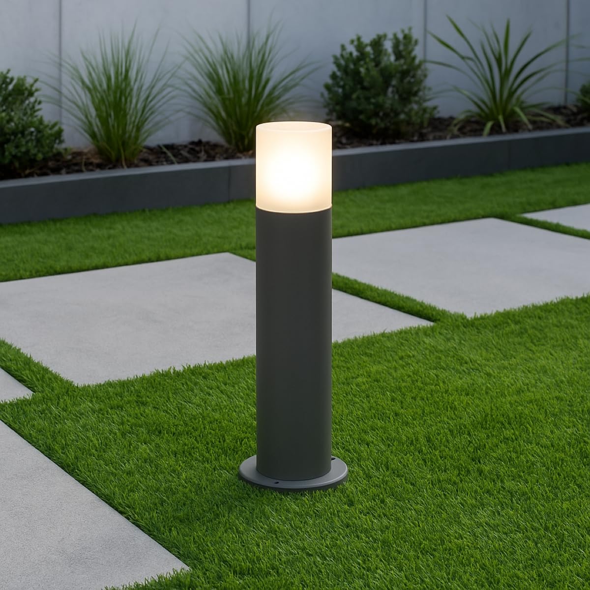 CGC Lighting Dark Grey Outdoor Bollard Post Light Garden Modern Cylinder Anthracite Contemporary Patio Terrace Garden Path Drive Door Gate Driveway (Medium)