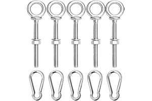 hannger 5 Pack M6 Eye Bolt, Eye Bolts with Nuts & Washers & Carabiners, 316 Stainless Steel Eye Bolt Heavy Duty, Marine Grade Threaded Eyebolts.
