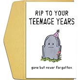 Qiliji Funny 20th Birthday Card for Him Her, 20 Years Old Birthday Card for Women Men, 20th Birthday Card for Friend Son Daughter, RIP Your Teenage Years Gone But Not Forgotten