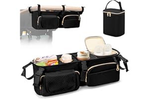 Prokva Stroller Wagon Organizer Compatible with Wonderfold W4 Wagon, Parent Console Caddy Wagon Accessories with Cup Holder and Cooler Bag, Black (Empty Bag)