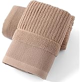 sense gnosis Khaki Hand Towel Soft Ribbed Striped Pattern 100% Cotton Absorbent Luxury Decorative Towel for Bathroom 13 x 29 Inch, 2 Pieces