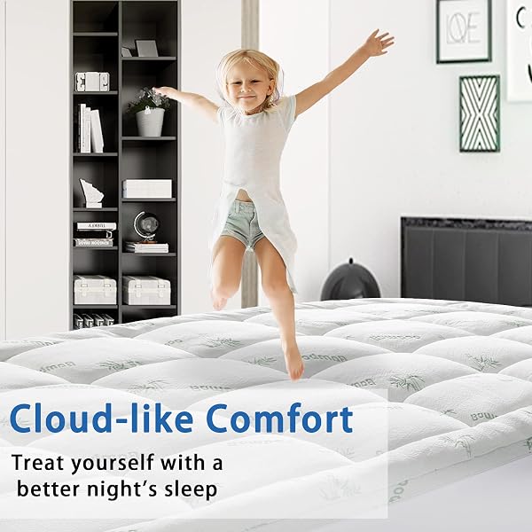 MATTRESS TOPPER KING SIZE, COOLING THICK BREATHABLE VISCOSE MADE FROM BAMBOO MATTRESS PAD, SOFT QUILTED FITTED MATTRESS COVER WITH DOWN ALTERNATIVE FILL (8-21”DEEP POCKET)