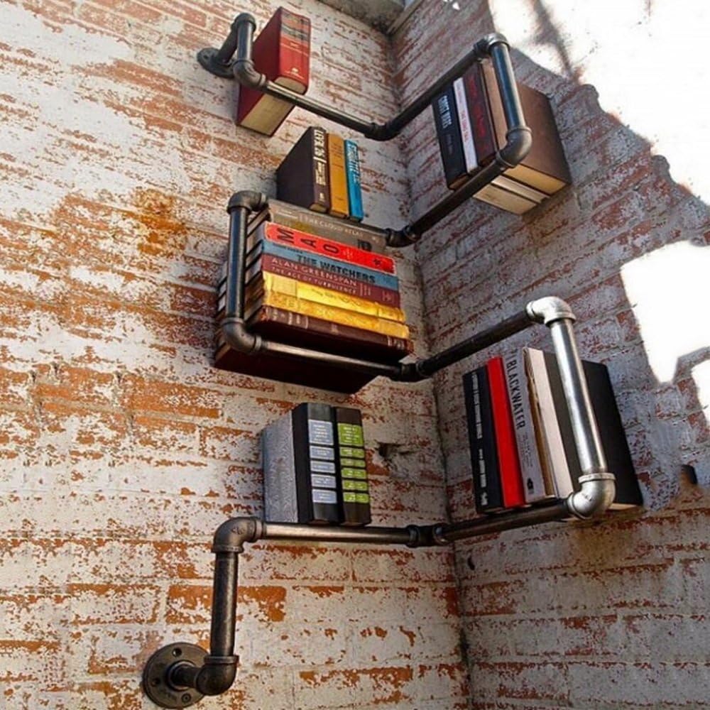 HAIZHEN Wall Storage Shelves Bookshelf Wall-mounted shelves Vintage Racks Industrial Water Pipe Racks Strong stability