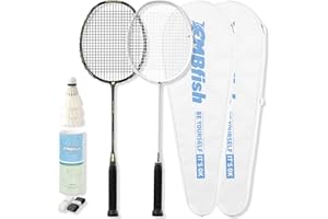 MBFISH Badminton Racket Set with 2 Carbon Fiber Racquets 5U, 3 Shuttlecocks, 2 Racket Grip Tapes and 2 Badminton Bag - Perfect for Outdoor Games and Gym 5U