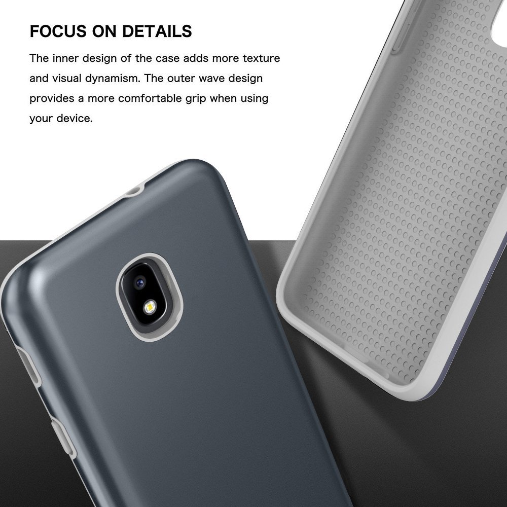 Samsung Galaxy J3 2018 Case, J3V 3rd Gen, J3 Star, Express Prime 3,J3 Achieve, Amp Prime 3 Case, Androgate Hybrid Matte Protective Cover Case with Full Coverage TPU Screen Protector,Dark Blue