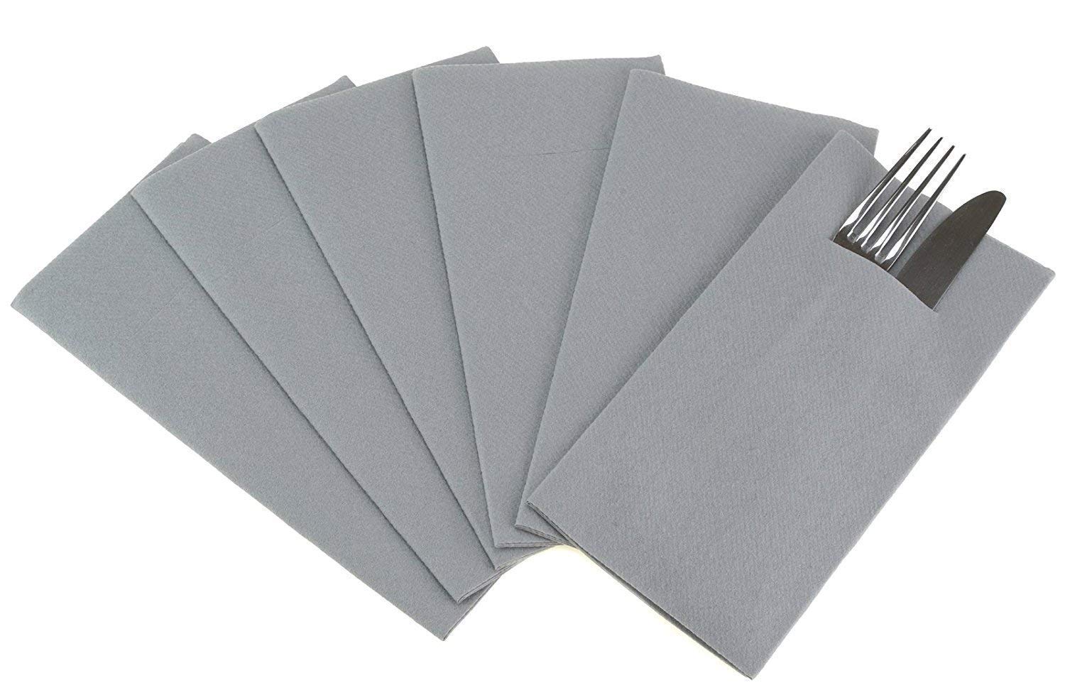 finemark Pack of 75 Cutlery Napkins 40 x 40 cm Fabric-Like with Slot for Cutlery Folded Cutlery Pockets Dinner Grey