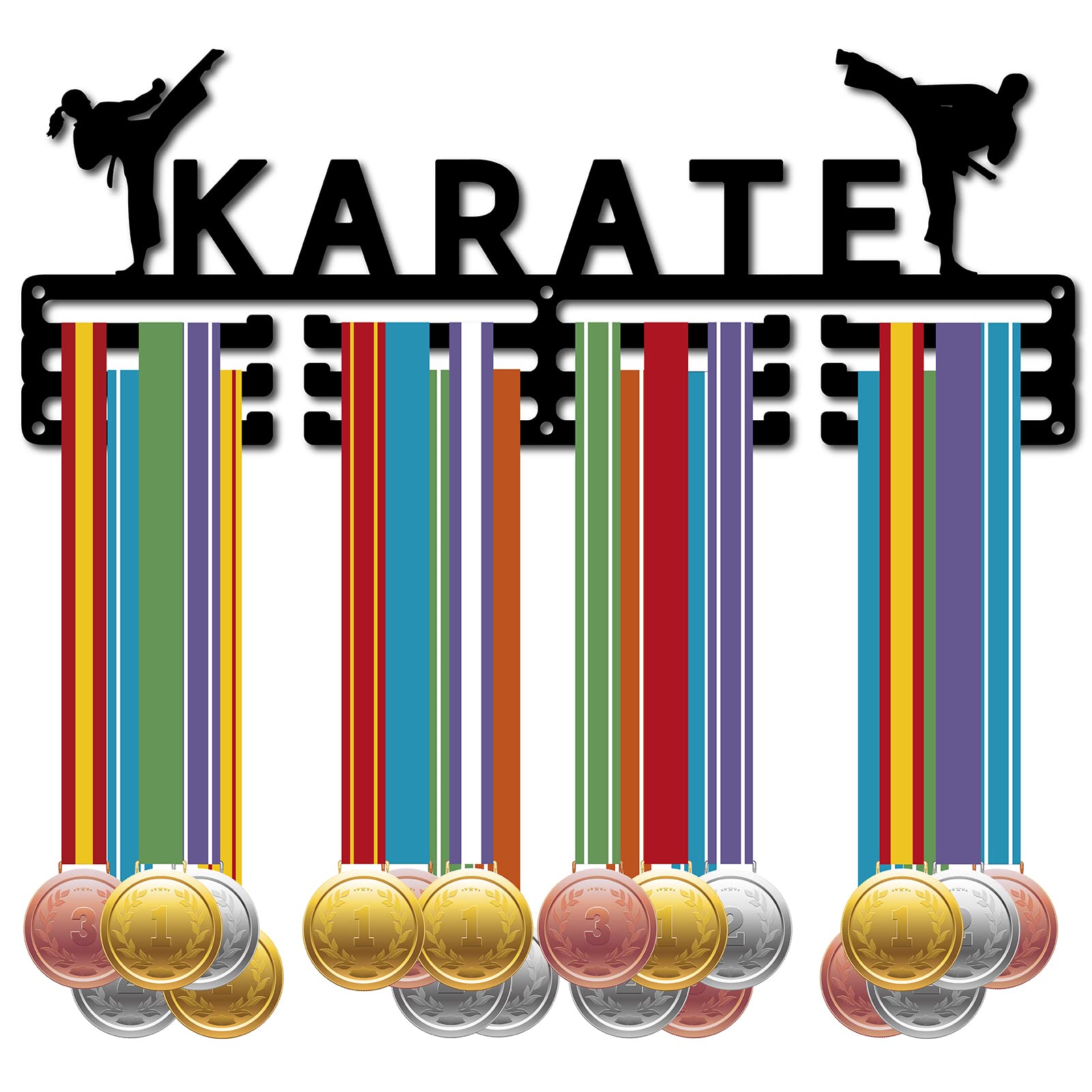 CREATCABIN Karate Medal Hanger Display Medal Holder Sport Rack Award Metal Lanyard Holder Sturdy Wall Mounted Swimmer Runner Athletes Players Gymnastics Gift Over 60 Medals 15.7 x 5.9 Inch