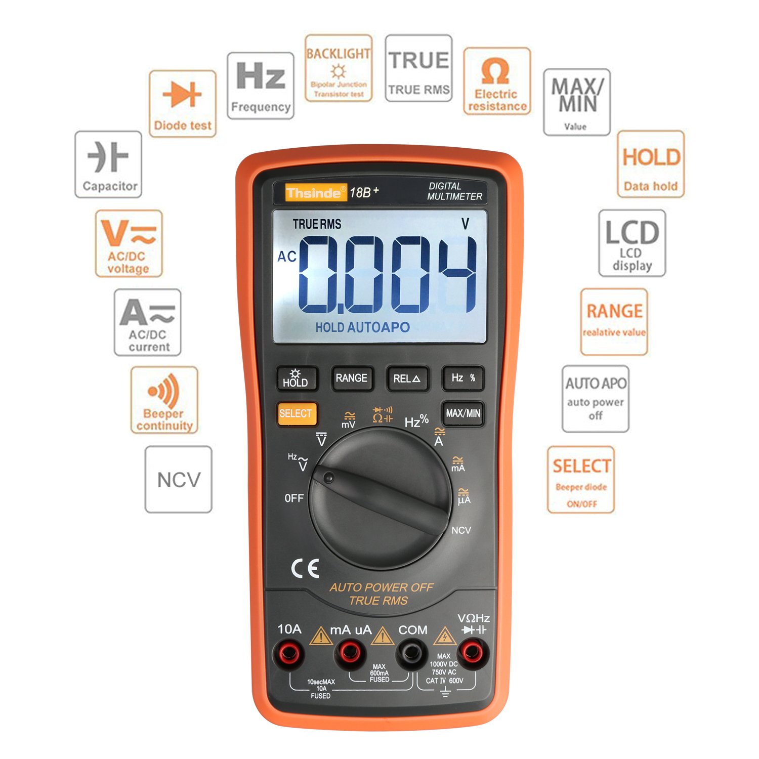 Auto Ranging Digital Multimeter TRMS 6000 with Battery Alligator Clips