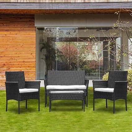 Amazon Com Homesailing 4 Pieces Outdoor Rattan Dining Furniture