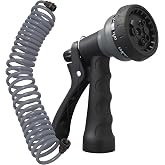 Orbit Coil Garden Hose, 25 ft, with 8-Pattern Nozzle, Gray - 26382 | Flexible Coil Garden Hose with 8-Pattern Spray Nozzle for Lawn &amp; Garden Watering, Lightweight &amp; Easy to Store