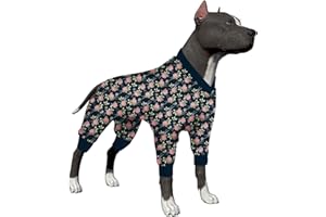 LovinPet Dog Pajamas for Large Dogs, Post Operative Protection Dog Apparel, 4 Legged Coverage Dog Jumpsuit, Lightweight Country Roads Pink Flowers Navy Prints as Dog Sweater Bottoming XXL