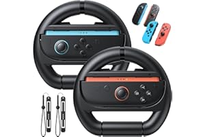 FASTSNAIL [Switch 1/2 Compatible] Steering Wheels for Nintendo Switch 2/1/OLED for Joy-Con 2, Racing Wheels for Mario Kart World/8 Deluxe Gaming, Universal Joypad Wheels 2 Pack (Black,Black)