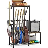 ikkle Guitar Stand, Multiple Guitar Rack Holder with Vinyl Record Player Storage, Multi Display Stand for 4-6 Acoustic, Elect