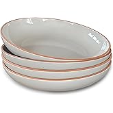 Mora Ceramic Large Pasta Bowls 30oz, Set of 4 - Serving, Salad, Dinner, etc Plate/Wide Bowl - Microwave, Oven, Dishwasher Safe Kitchen Dinnerware - Modern Porcelain Stoneware Dishes, Earl Grey