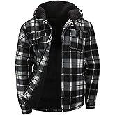 Dicodoum Winter Flannel Fleece Jackets for Men, Plaid Warm Sherpa Lined Coats With Hood Zip Up Hoodie Sweatshirt