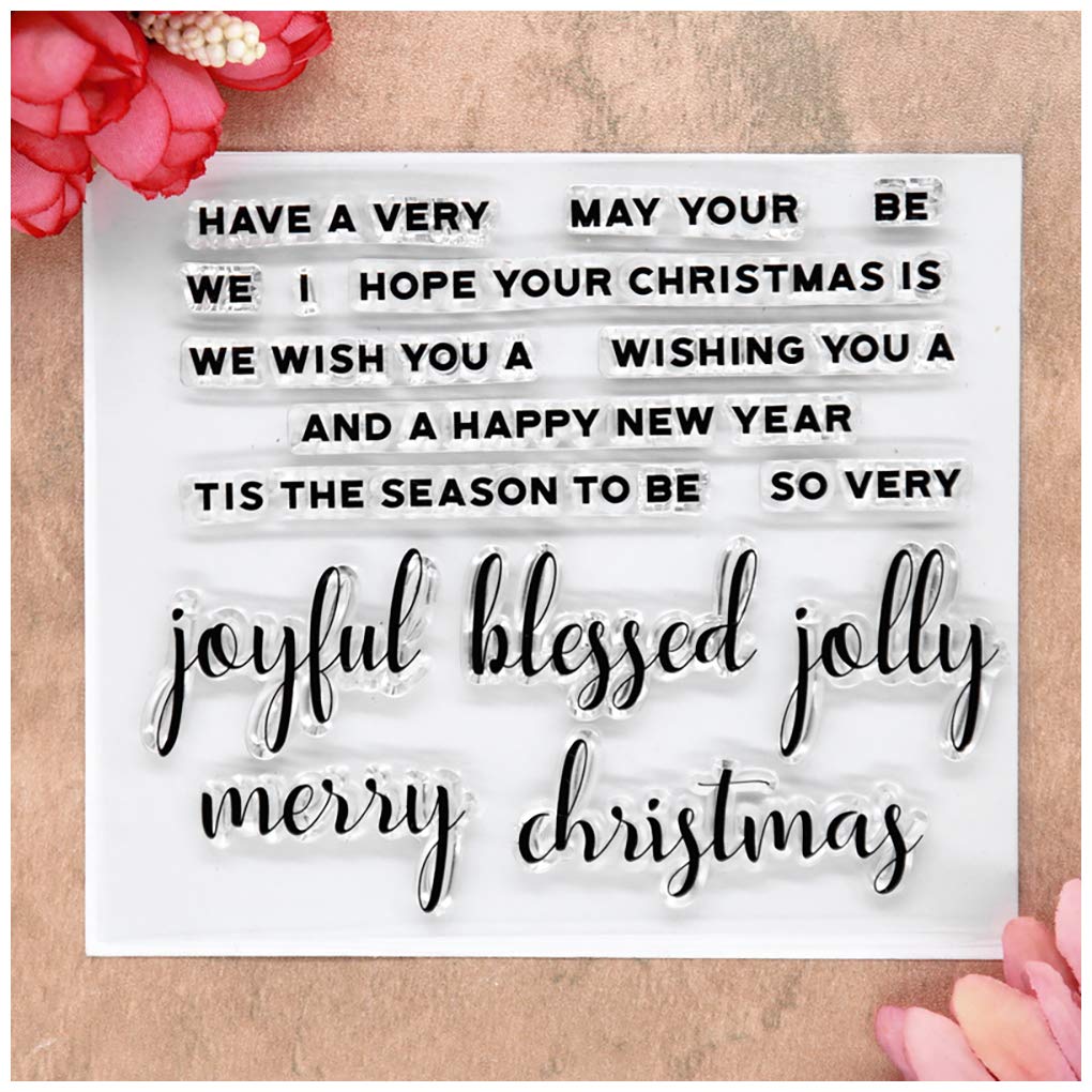 KWELLAM Words Merry Christmas Joyful Blessed Jolly Have a Very Clear Stamps for Card Making Decoration and DIY Scrapbooking