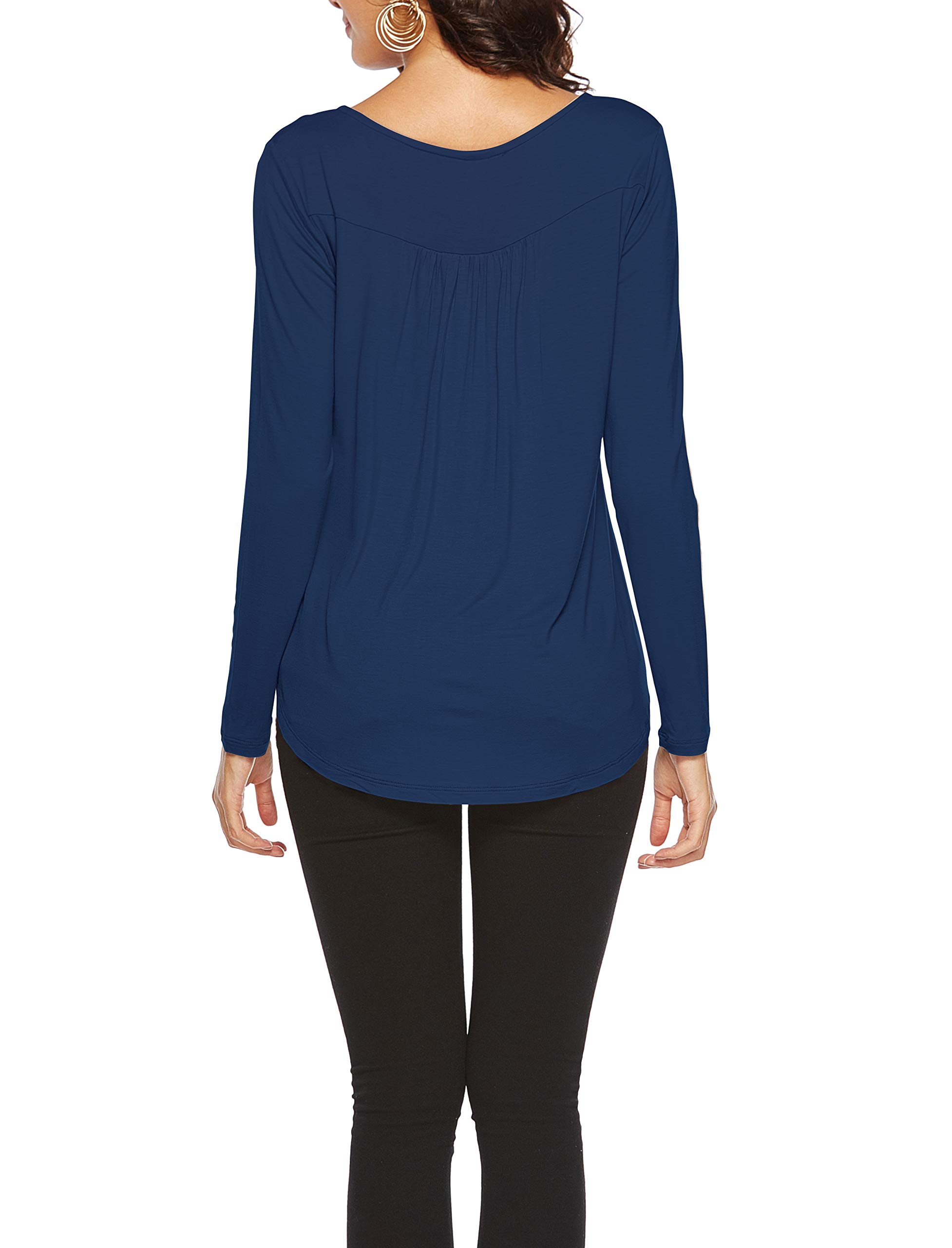 AMCLOS Womens V Neck T-Shirts Swing Ruffle Tops Button up Tunic Blouses Casual Henleys Short/Long Sleeve (Large, Long-Royal Blue)