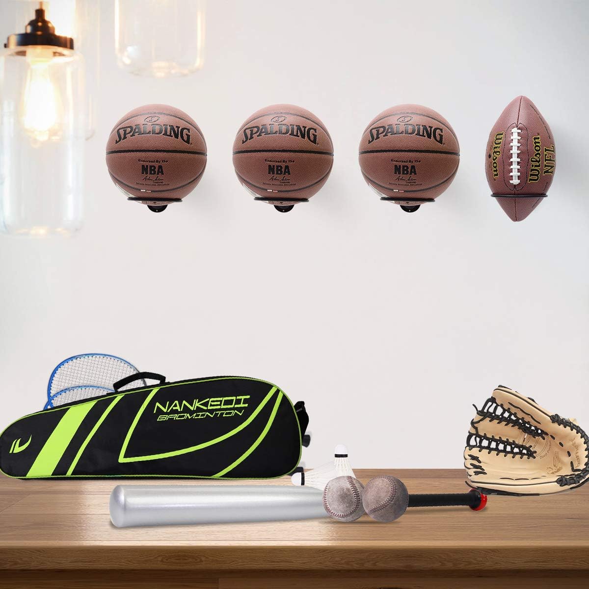 Suchek Metal Ball Holder Rack Wall Mounted, Display Wall Storage for Soccer, Basketball, Volleyball, Rugby, Football (2 Pieces, Black): Sports & Outdoors