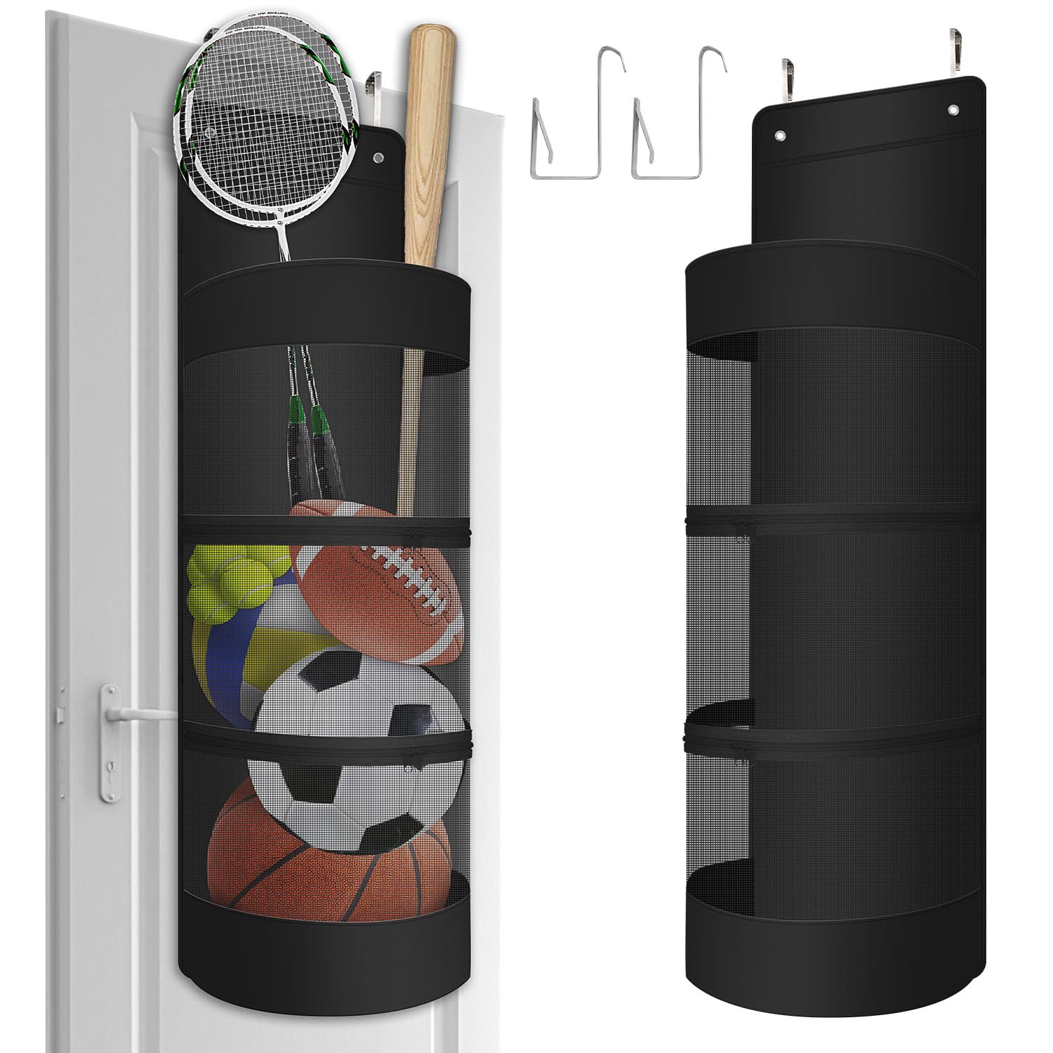 Boczif Hanging Organizer, Over the Door Hanging Sports Equipment and Ball Storage, Garage Sports Equipment Organizer for Hold Soccer, Basketball, Football, Volleyball, Tennis, and Toy/Swimming Gear