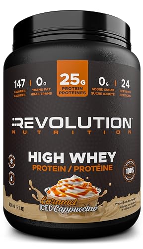 Revolution Nutrition, High Whey, Protein Powder 2LB, Whey Protein, Gluten Free, 25g of Protein Per Scoop, 908 g, 24 Servings (Caramel Iced Cappuccino, 2 Pound)