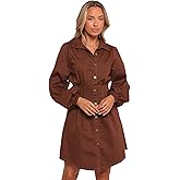 Petal & Pup Women's Phoenix Long Sleeve Mini Dress-Brown Denim