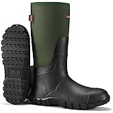 HISEA Upgraded Men's Rain Boots, Waterproof Insulated Neoprene Rubber Boots with Steel Shank, Durable Anti-Slip Outdoor Work Boots for Hunting Gardening Farming Fishing Mud Working, Adjustable Calf