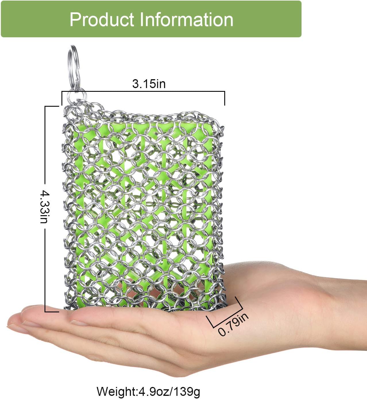 2 Pieces Chainmail Scrubbers Skillet Cast Iron Cleaner Stainless Steel Scrubbers with Silicone for Kitchen Cookware BBQ Tools Green and Red: Health & Personal Care