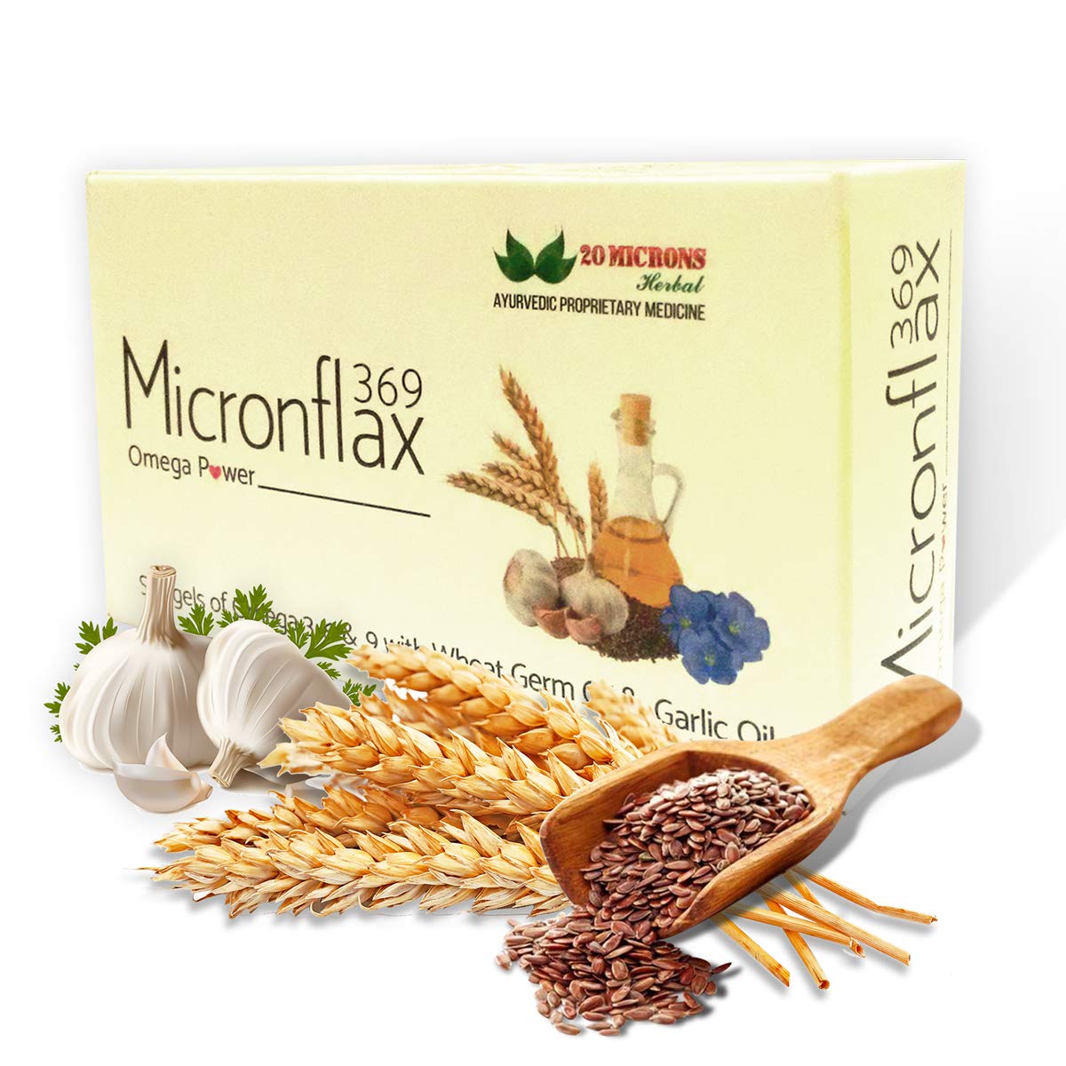 Micronflax 369 | Omega 369 Veg Capsules - With Garlic, Wheatgerm & Flaxseed Oil � 505 mg � 30 softgels