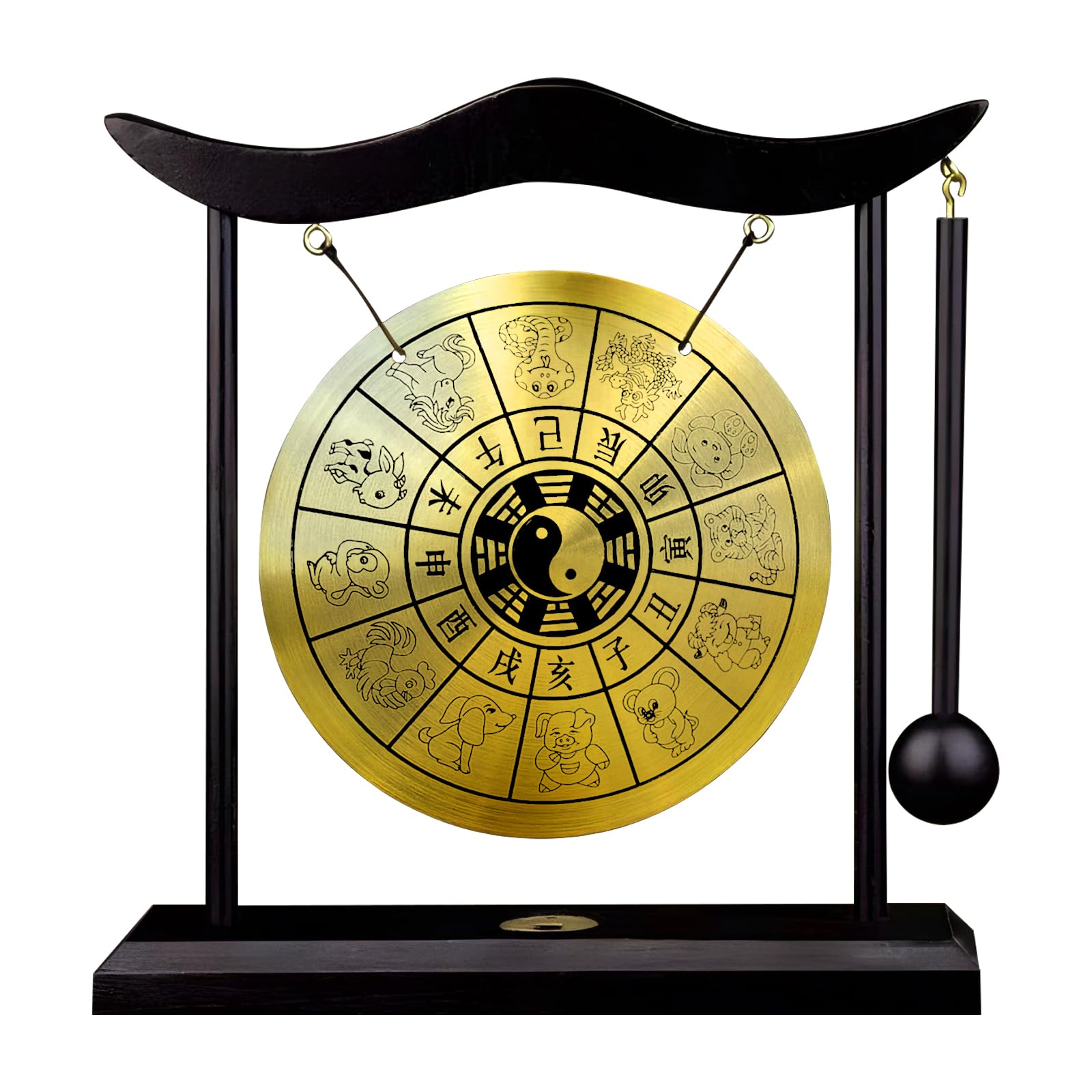 Feng Shui Brass Gong Desktop Wind Gong Copper Zen Chinese Table Gong Hand Gong For Housewarming Home Decor Oriental Chinese Mysterious Decor Gifts