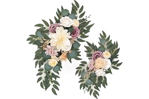 TITA-DONG 2pcs Flower Swags for Wedding Arch, Artificial Wedding Arch Flowers with Green Leaves, Flower Arch Decor, Rustic Artificial Floral Swag for Wedding Ceremony Floral Decor(Champagne)