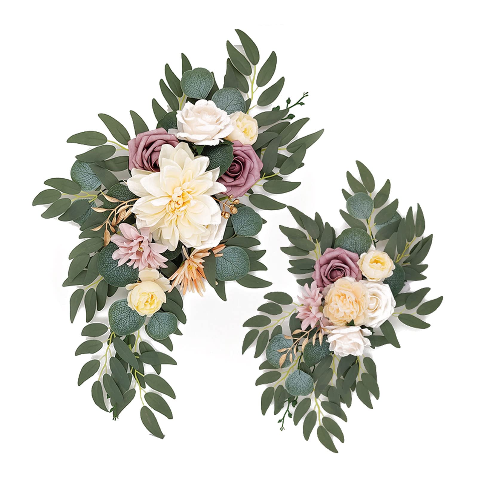 BEIJIALY 2pcs Wedding Arch Decor Rose Flower Swags, Rustic Artificial Floral Swag for Lintel, Green Leaves Peony Door Wreaths for Wedding Ceremony Floral Decor