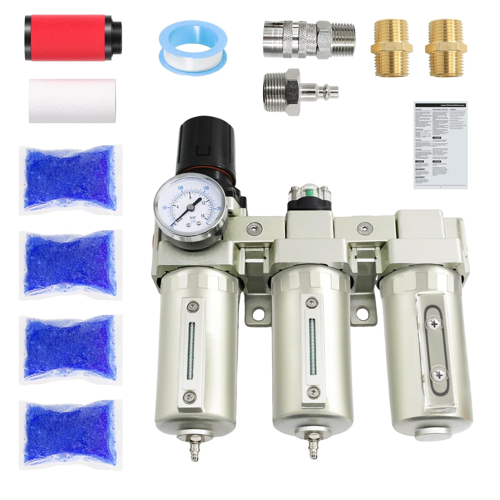 Photo 1 of 1/2" NPT Industrial Grade 3 Stage Air-Dryer-for-Compressor, Manual Drain Air-Compressor-Water-Separator-System Filter Oil for Plasma Cutter and Paint Spray,0-240 PSI,Double Filtration & Drying System