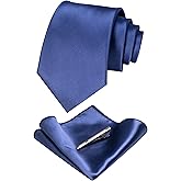 JEMYGINS Mens Solid Color Formal Necktie and Pocket Square, Tie Clip Sets