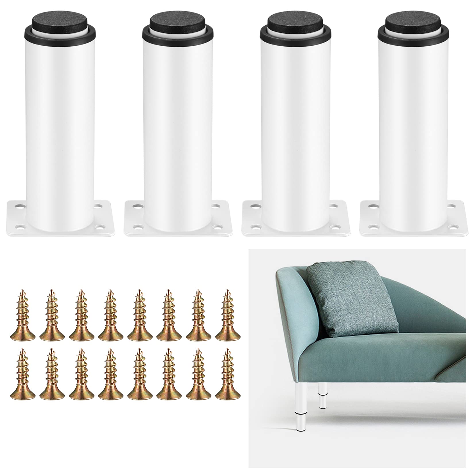 4 Pcs Adjustable Furniture Legs, Metal Adjustable 0-70 mm Kitchen Sofa Table Chair Desk Cupboard Cabinets Replacement Legs Feet Support for Cabinet Furniture Office Furniture Sofa - White (12-19CM)