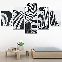 SIGNWIN 5 Panel Canvas Wall Art Animals Black and White Dramatic Duotone Expressionism Grey Modern Artwork for Home Decorations Ready to Hang - 60