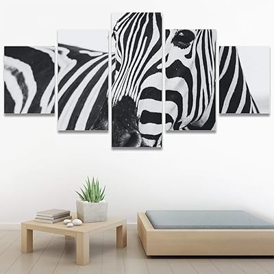 SIGNWIN 5 Panel Canvas Wall Art Animals Black...