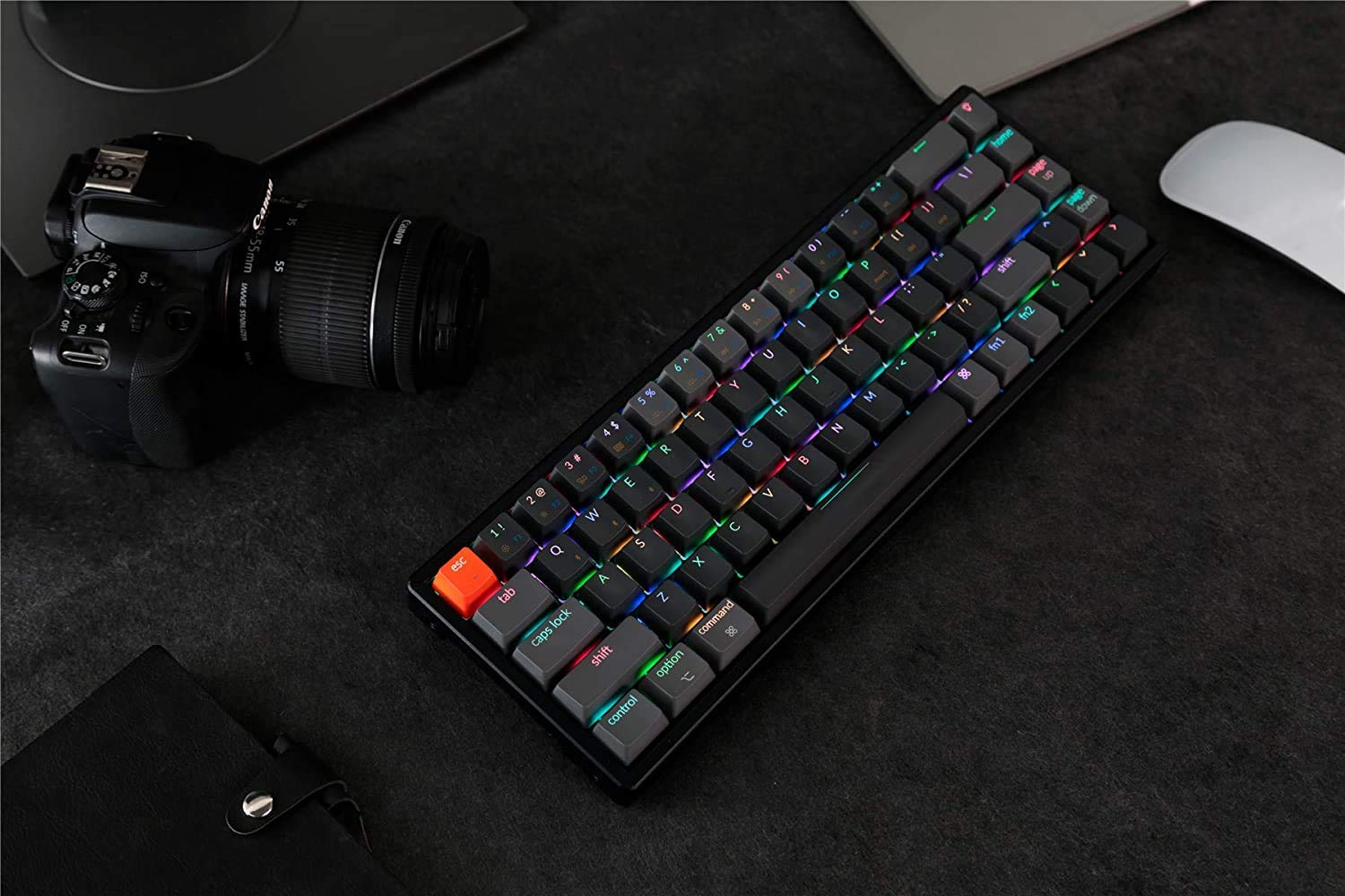 Keychron K6 Hot Swappable Wireless Bluetooth 5.1/Wired Mechanical Gaming Keyboard, 65% Compact 68-Key RGB LED Backlit N-Key Rollover, Aluminum Frame for Mac Windows Gateron G Pro Brown Switch
