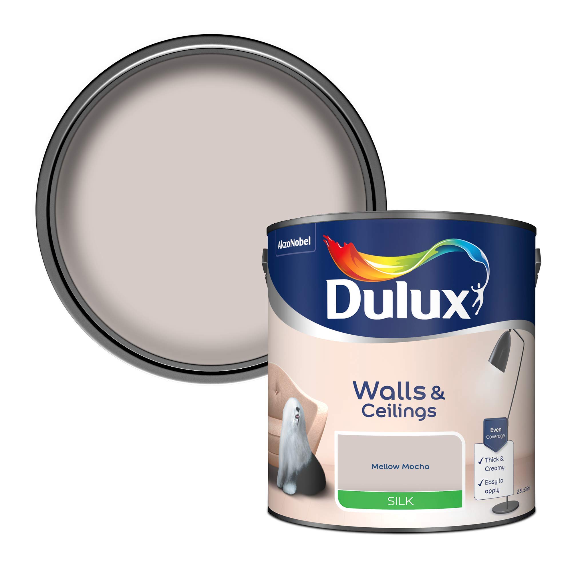Dulux Silk Emulsion Paint For Walls And Ceilings - Mellow Mocha 2.5 Litres