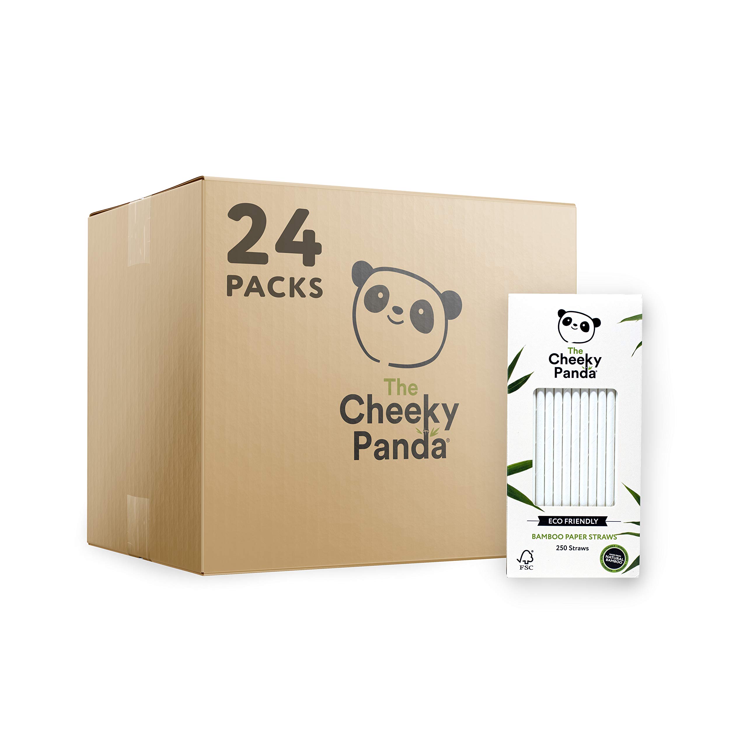The Cheeky Panda – Bamboo White Paper Straws | Bulk Box of 24 Packs (250 Straws per Pack, 6000 Straws Total) | 100% Biodegradable, Plastic-Free, Eco-Friendly, Strong & Sustainable