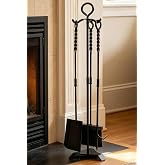 CKLT 4 Pcs Fireplace Tool Set with Stand 30in Solid Manganese Steel | Twisted Rope Handle Heavy Duty Fireplace Accessories with Stand Fire Poker Wide Shovel High-Density Brush Fire Pits