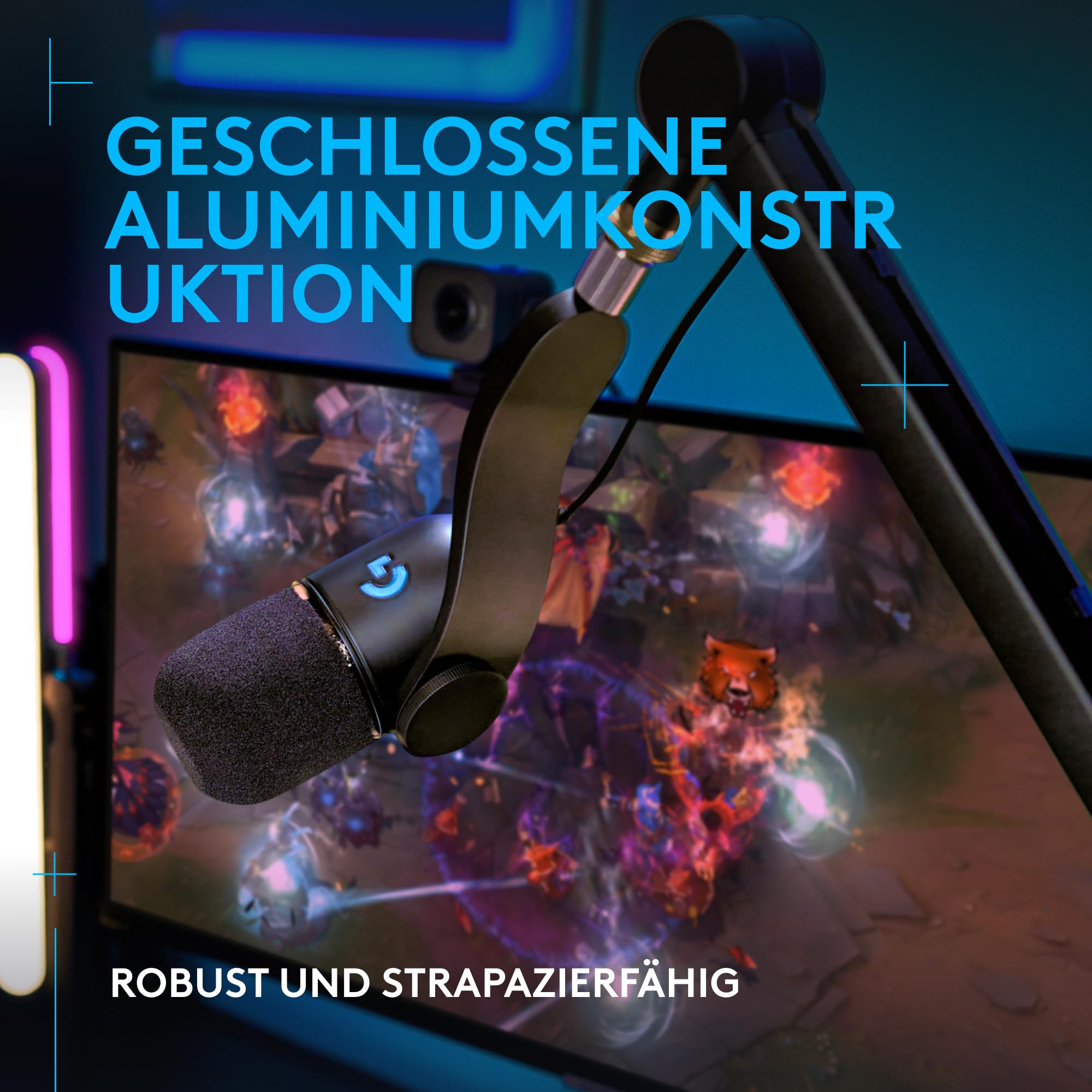 Logitech G Yeticaster GX Dynamic Supercardioid Gaming-Mikrofon mit Schwenkarm, RGB-Beleuchtung und LIGHTSYNC, USB-Mikrofon im Broadcast-Stil für PC und Mac, für Aufnahmen und Streaming - Schwarz 5