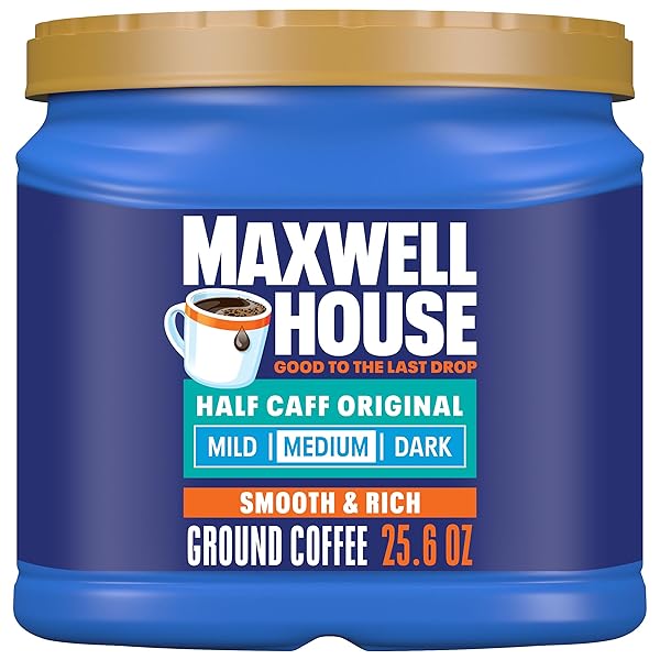 MAXWELL HOUSE HALF CAFF ORIGINAL MEDIUM ROAST GROUND COFFEE, 25.6 OZ CANISTER