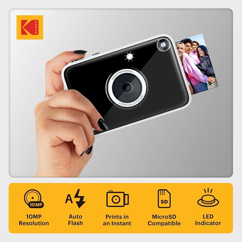 Pacote de Presente da Câmara Digital Instantânea Printomatic+ 10MP com Caixa, Papel Zink 2x3" 20 folhas, Álbum, Autocolantes e Marcadores – Preto
