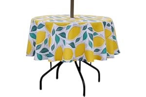SUQ I OME Outdoor Umbrella Tablecloth with Hole and Zipper,Zippered Patio Table Cloths,Spring/Summer Table Covers for Backyard Circular Table/BBQs/Picnic(Lemon,60'' Round with Zipper)