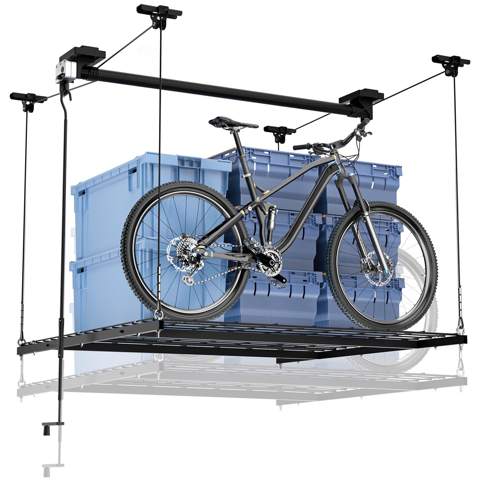 Photo 1 of GADFISH Garage Ceiling Lift Storage Rack, Easy Lifting 85" Height Overhead Garage Storage Rack for Space Saving with Safety Lock, Suitable for 16"/24" Ceiling, 350LBS Capacity