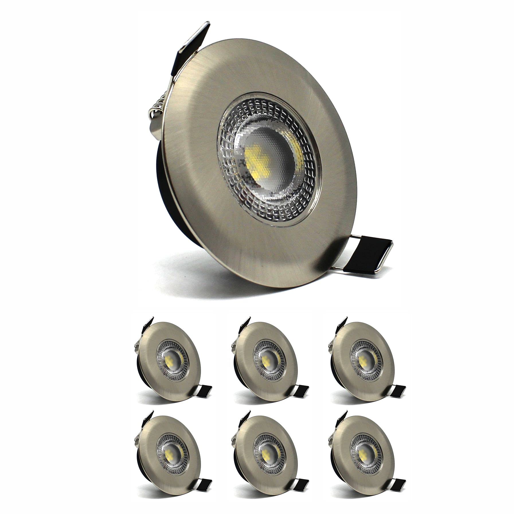 sanlumia 6X LED IP44 Bathroom Ultra Slim Spotlight, Round Recessed Ceiling Downlight, 5W 450lm, 6400K Cool White, Satin Nickel Finish
