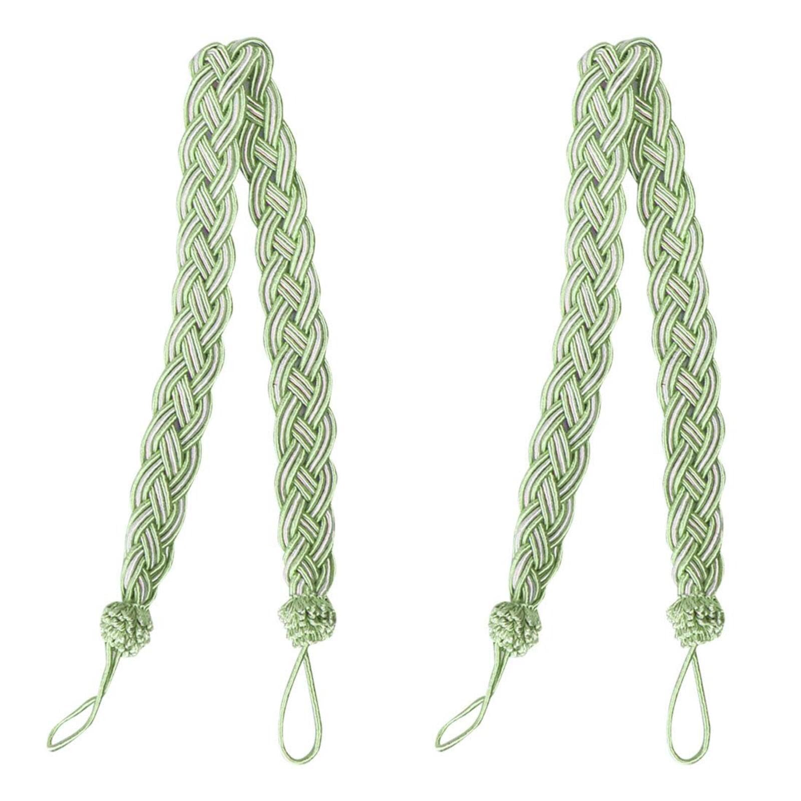 2 Pack Curtain Tiebacks 23 Inch Curtain Holdbacks Window Tassels Tie Backs Clips Decorative Rope Curtain Holdback Holder, Green
